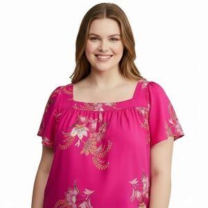 Torrid Challis Womens Pink Floral  Flutter Sleeve Tunic Top Plus Size 5 28/5X